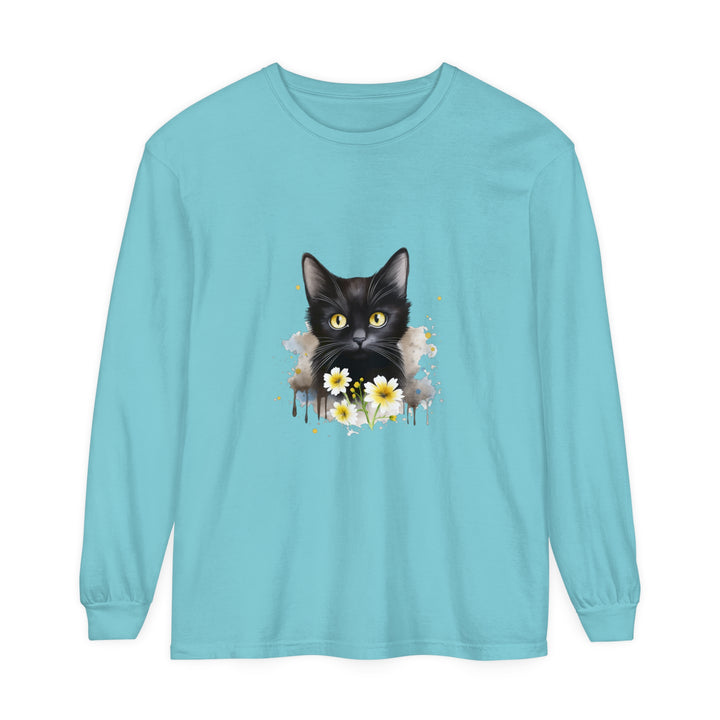 Black Cat Watercolor Floral Unisex T-Shirt featuring a stylish and vibrant design