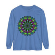 Colorful and intricate psychedelic mandala design on unisex long sleeve t-shirt