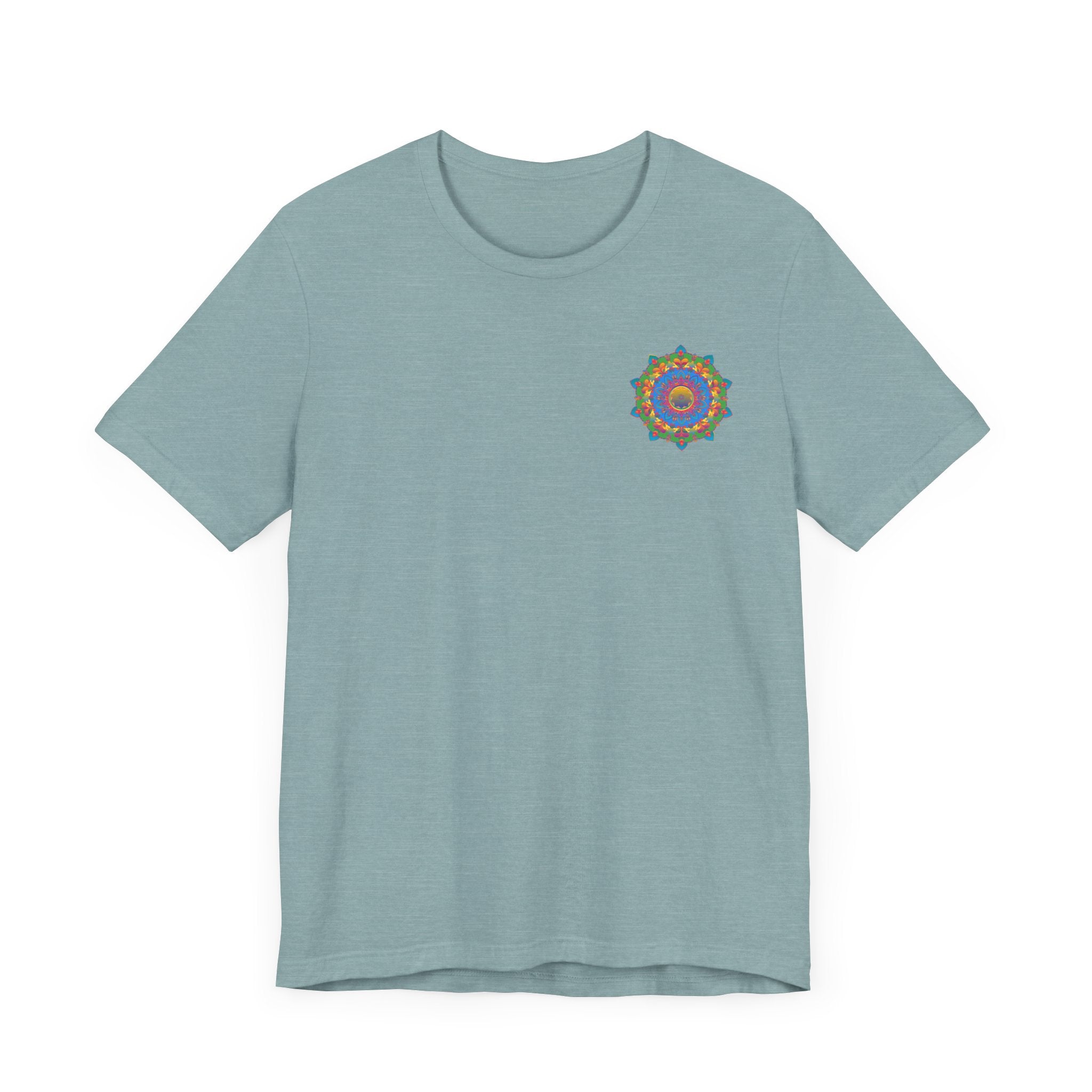 A beautiful and colorful mandala tee featuring intricate designs for spiritual peace and harmony, perfect for bringing positive vibes to your wardrobe