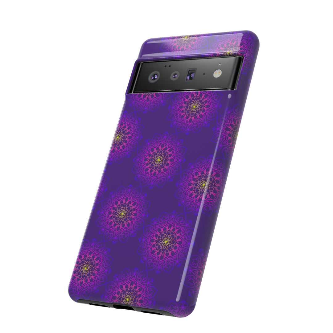 Intricate Purple Floral iPhone Case with Bold Mandala Design
