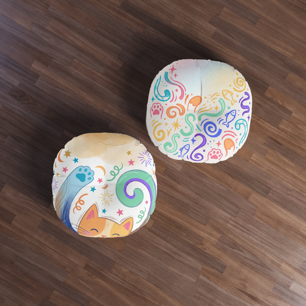 Playful New Year Cat Round Floor Pillow