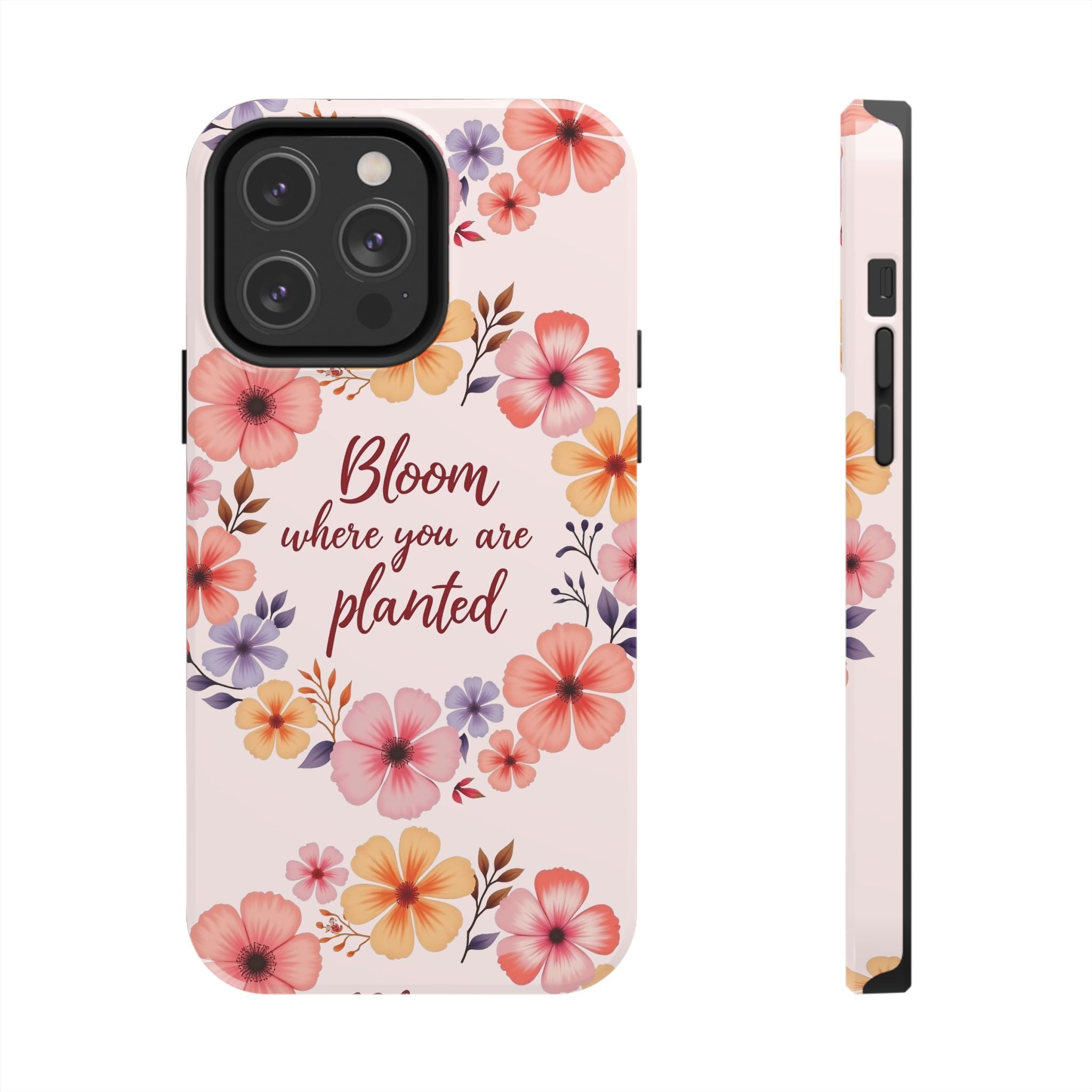 Light pink phone case with flower garland bloom design, perfect for expressing individuality and embracing natural beauty