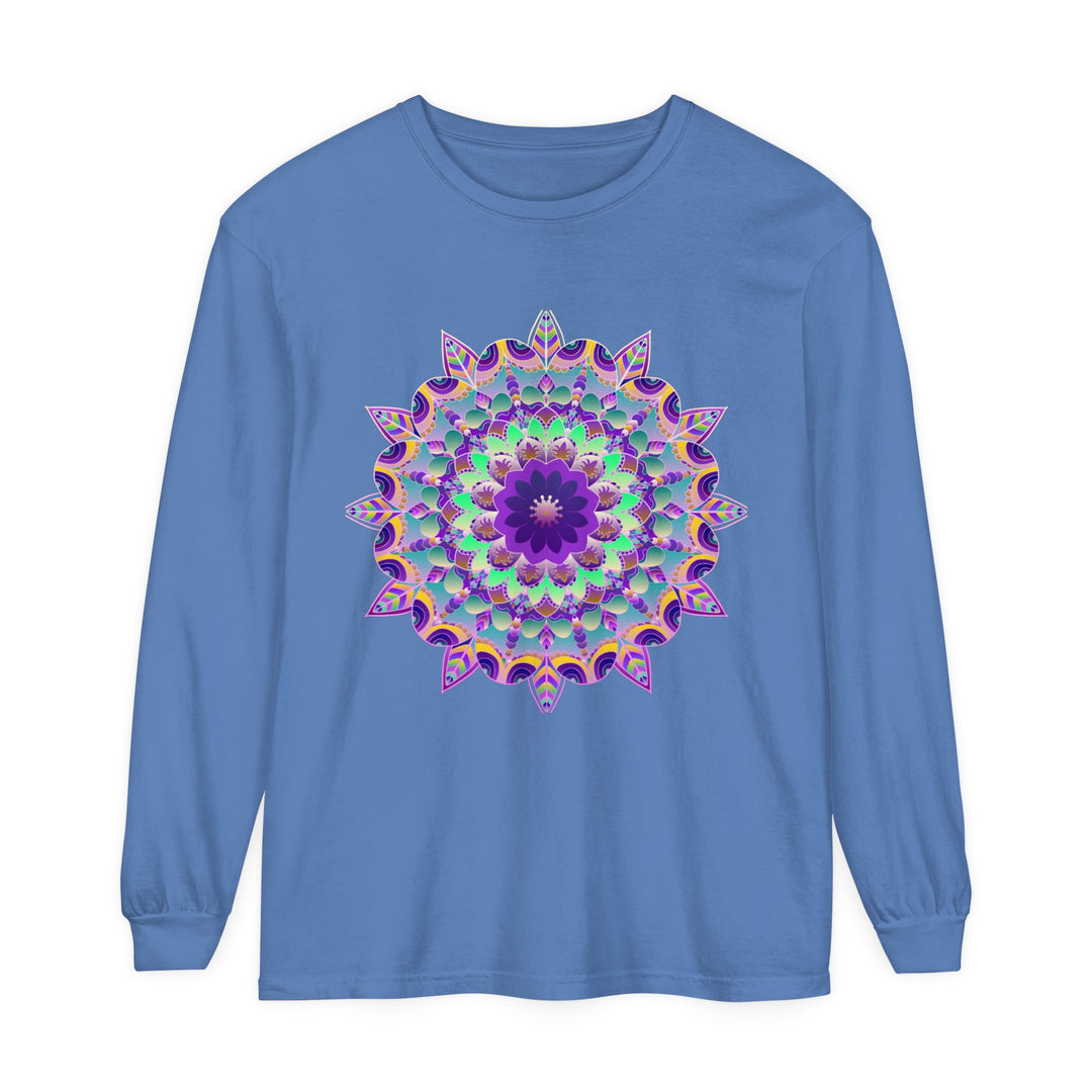 Colorful and intricate mandala design on a long sleeve t-shirt