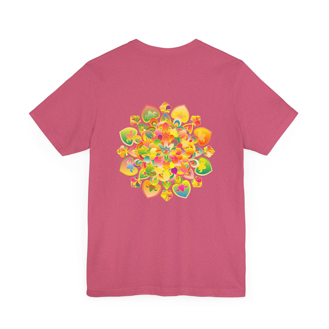 A beautiful and vibrant mandala tee with intricate designs symbolizing spiritual peace and harmony