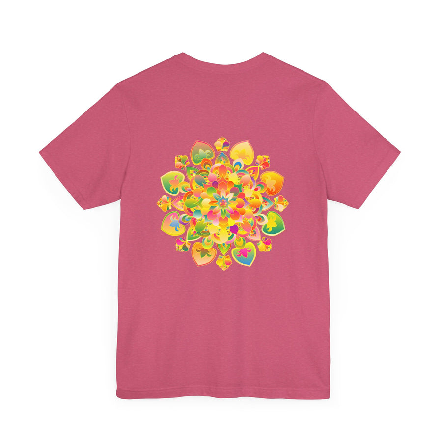 A beautiful and vibrant mandala tee with intricate designs symbolizing spiritual peace and harmony