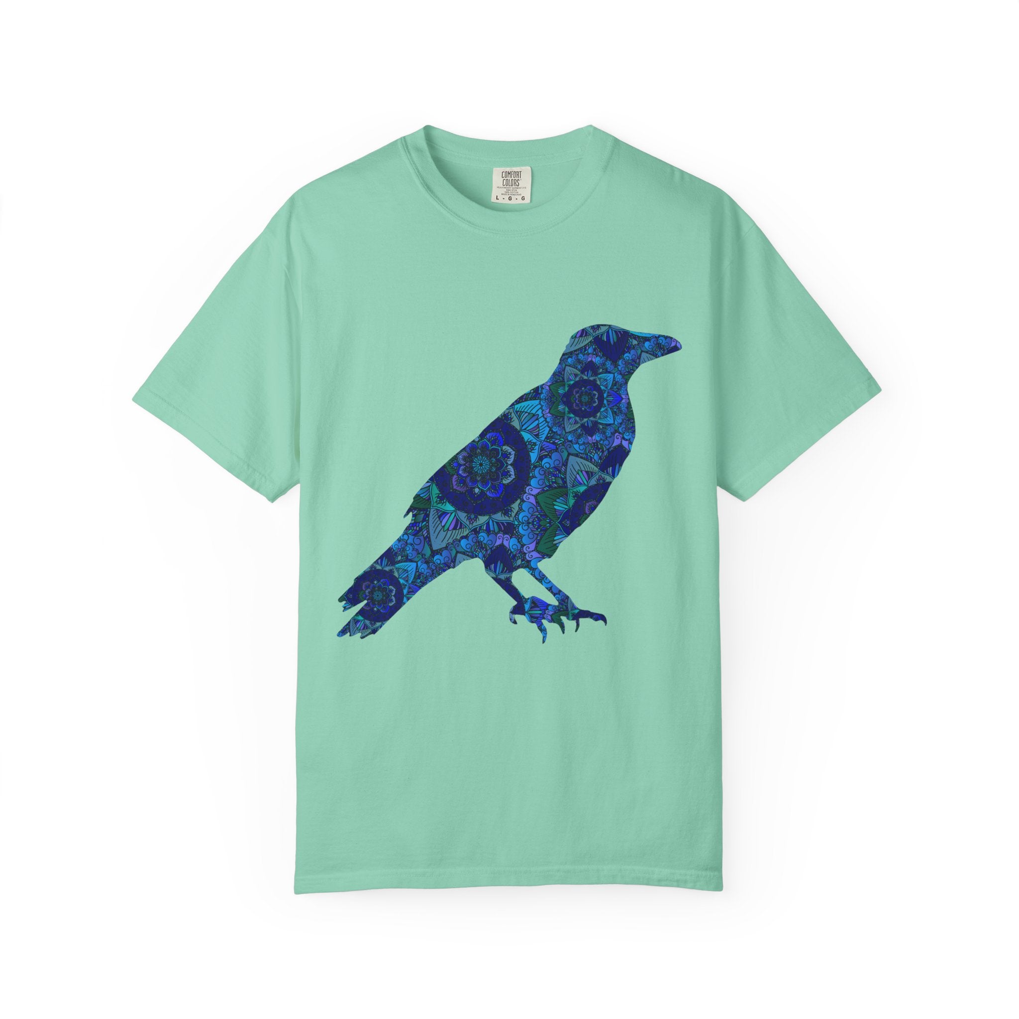 Maglietta con stampa corvo mandala blu — Maglietta grafica con corvo Inner Protection
