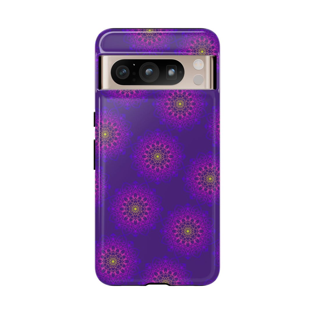 Intricate Purple Floral iPhone Case with Bold Mandala Design