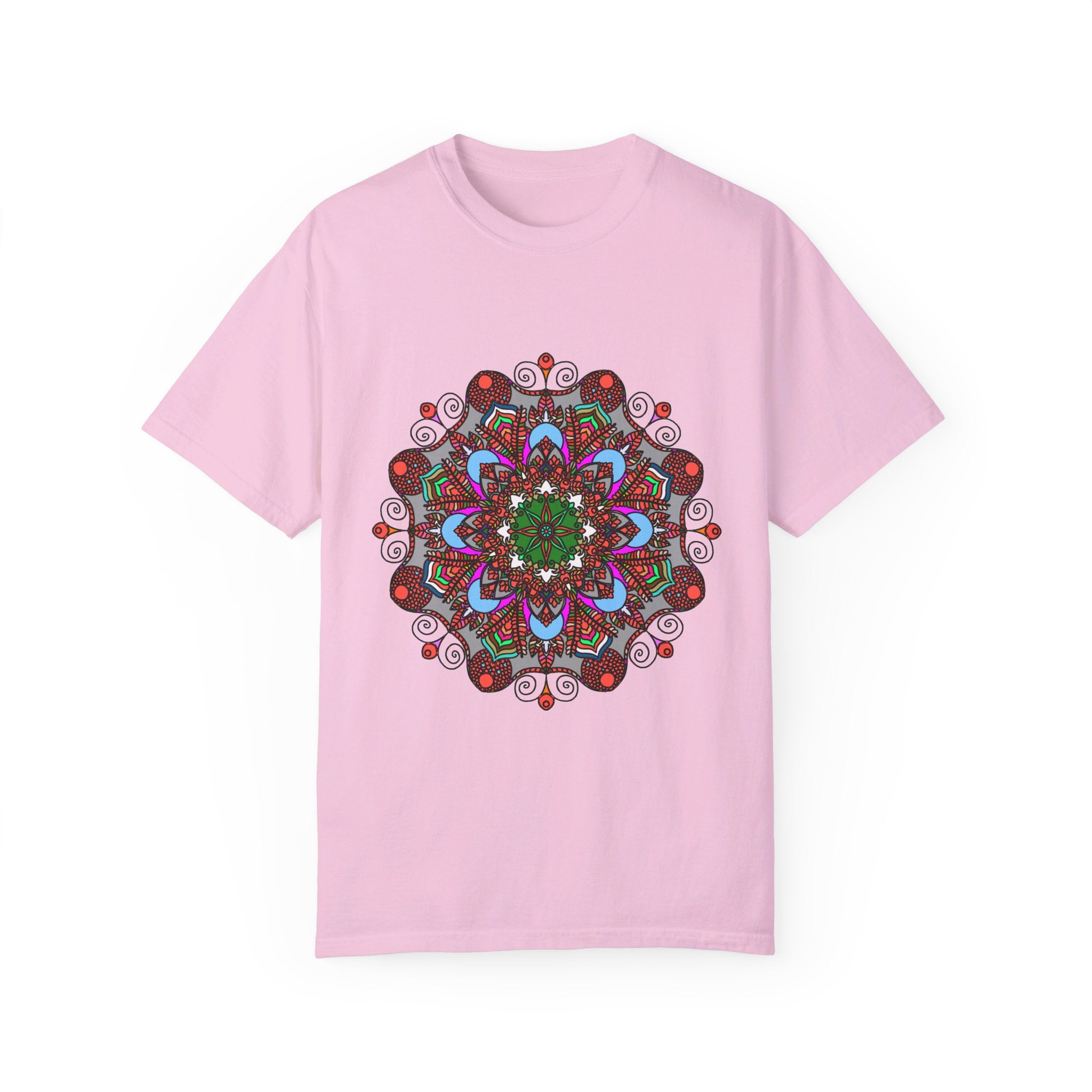 Unisex Mandala T-Shirt featuring intricate hand-drawn mandala art, made with 100% ring-spun cotton and garment-dyed for extra comfort