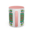 Top angle shot of Mandala Art Mug - Vibrant Colors on Grey showcasing the wide brim and perfect for sipping