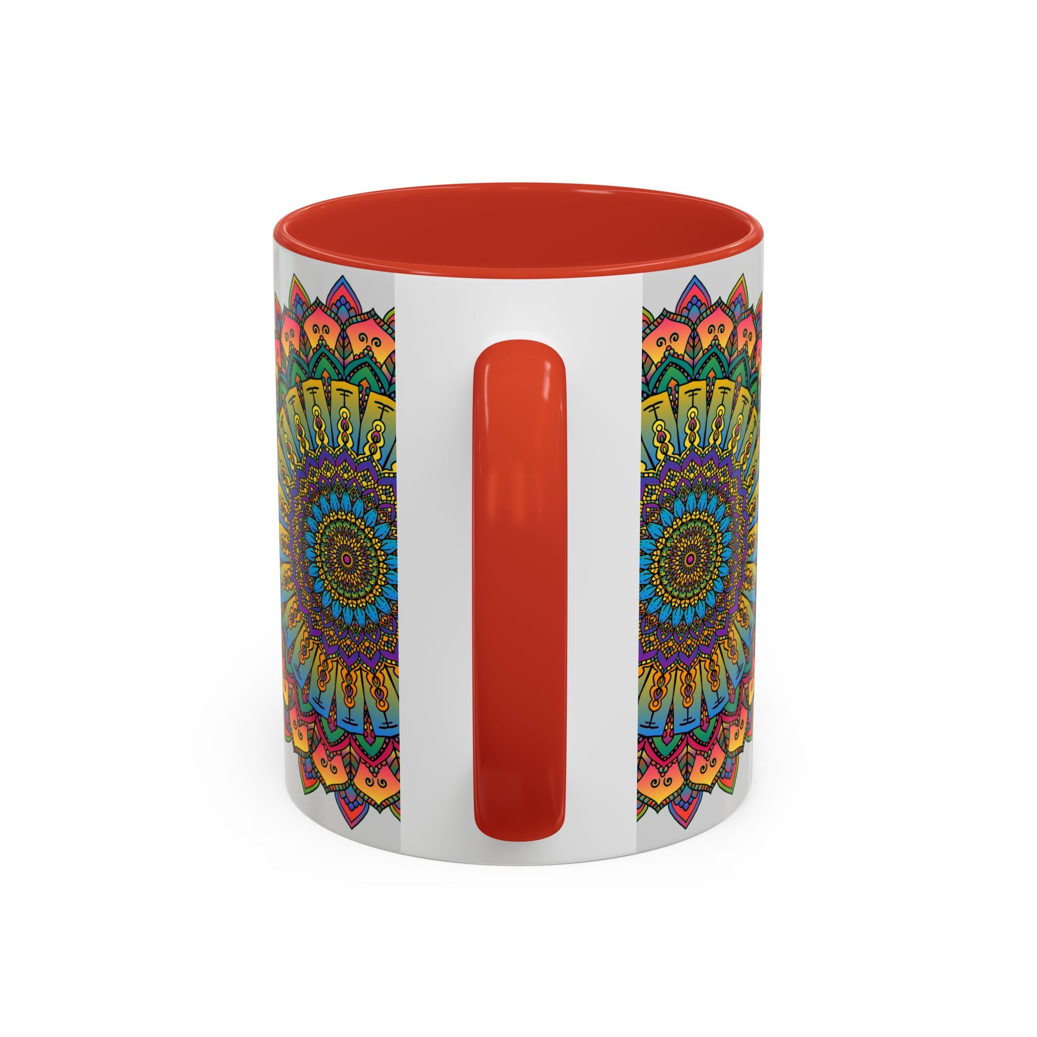 Beautiful and vibrant mandala art mug featuring spiritual and colorful design perfect for adding a touch of serenity to your morning routine