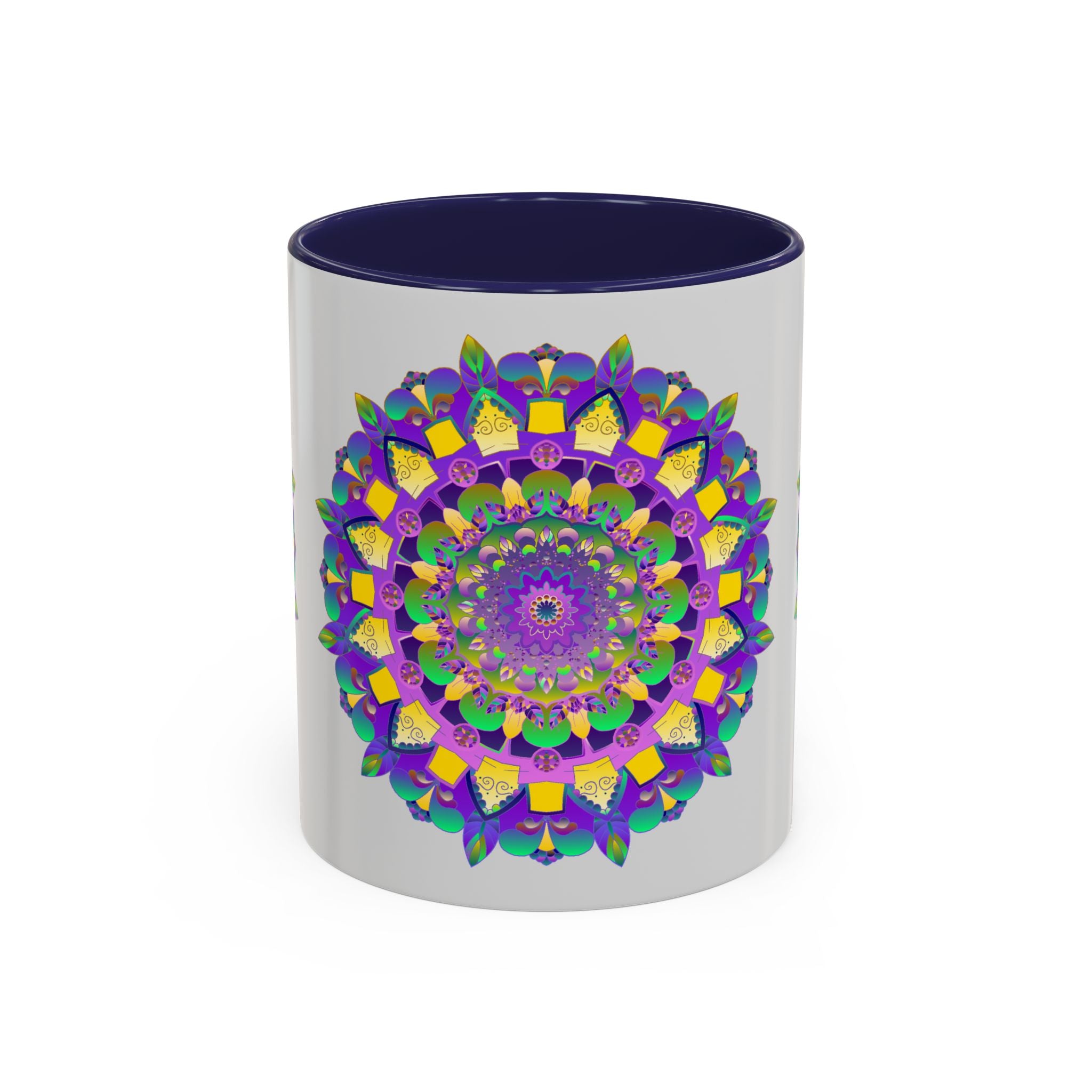 Mandala Art Mug with Purple and Yellow Geometric Design