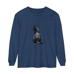 Black Cat Watercolor Long Sleeve T-Shirt with vibrant and detailed feline artwork