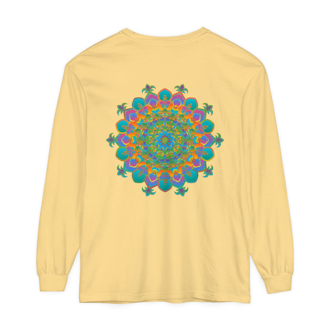 Colorful and intricately designed unisex long sleeve T-shirt with vibrant mandala print