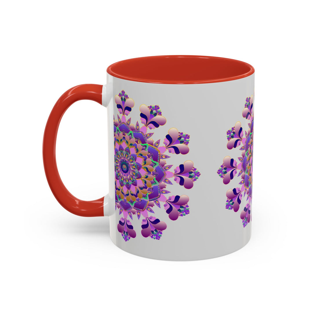 A beautifully designed purple and pink floral mandala mug, perfect for enjoying your favorite hot beverages