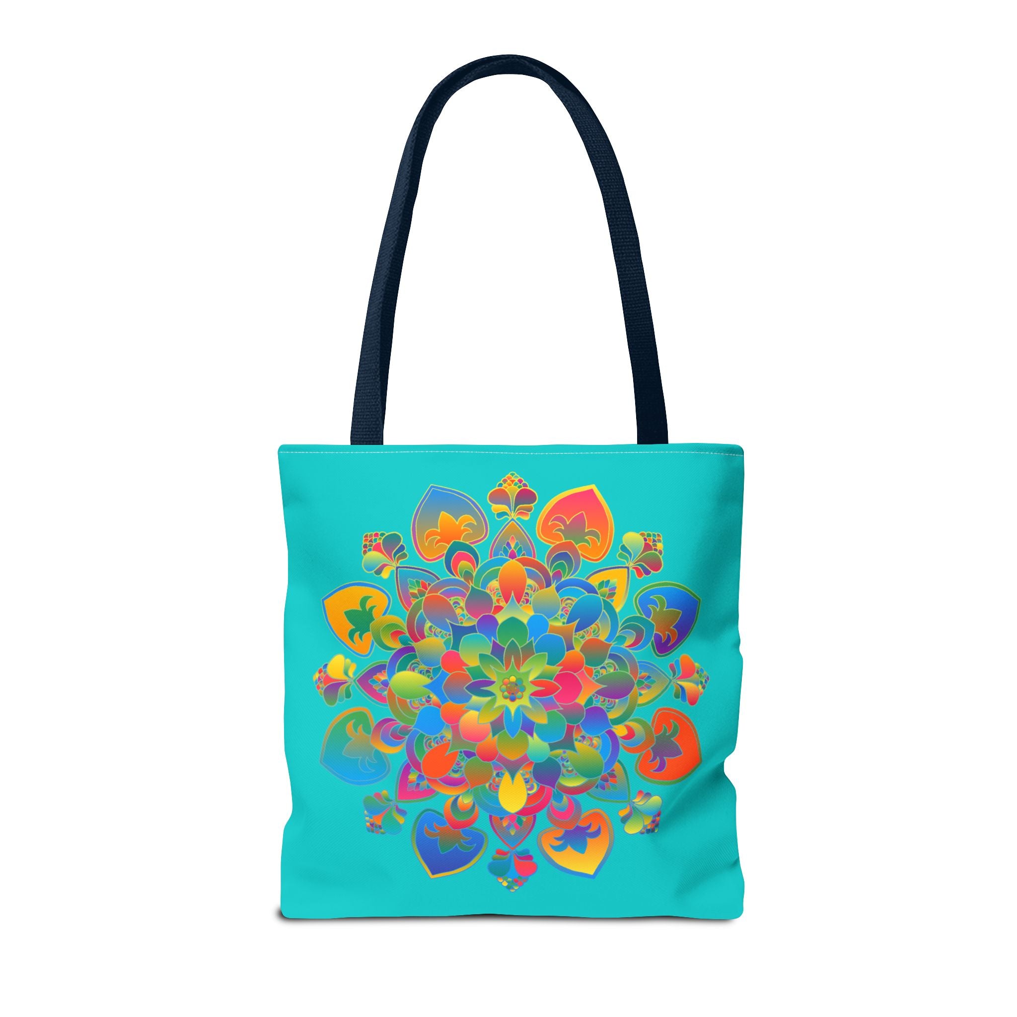 Stylish Mandala Lotus Tote Bag in Azure Blue, perfect for carrying essential items