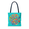 Stylish Mandala Lotus Tote Bag in Azure Blue, perfect for carrying essential items