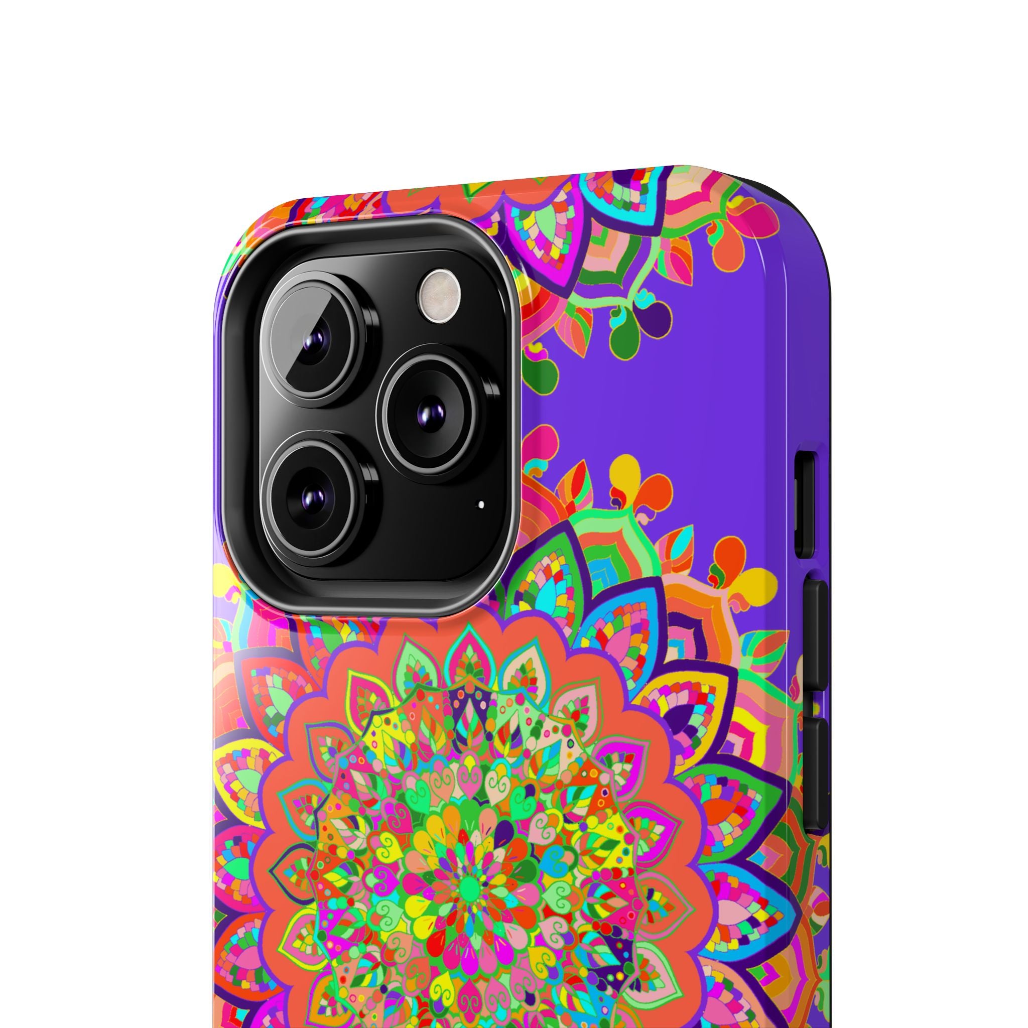 Hand drawn purple mandala art phone case with intricate floral design