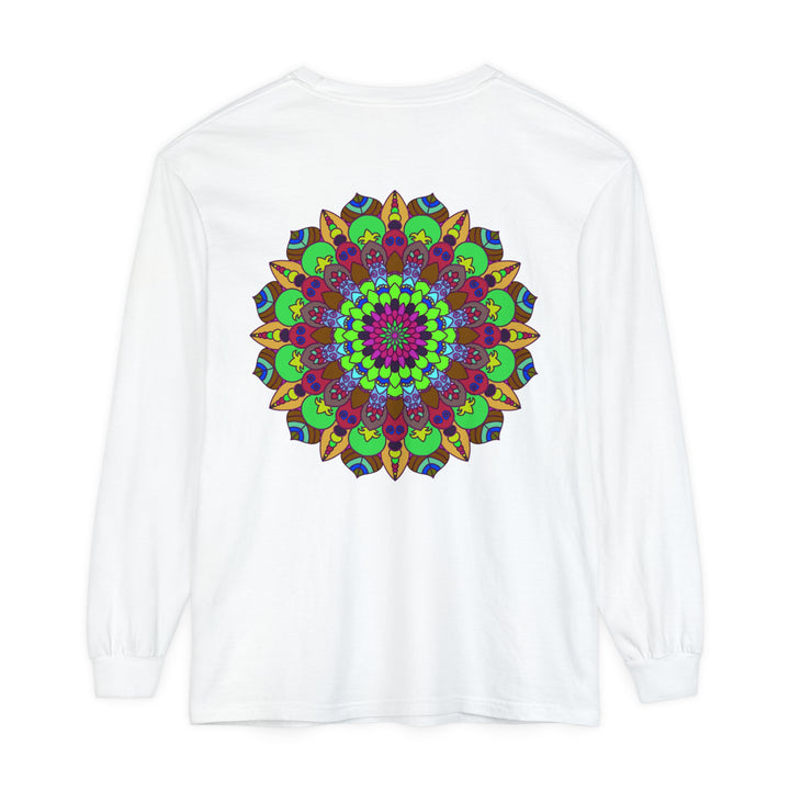 Colorful Mandala Unisex Long Sleeve T-Shirt with intricate, vibrant design and comfortable fit