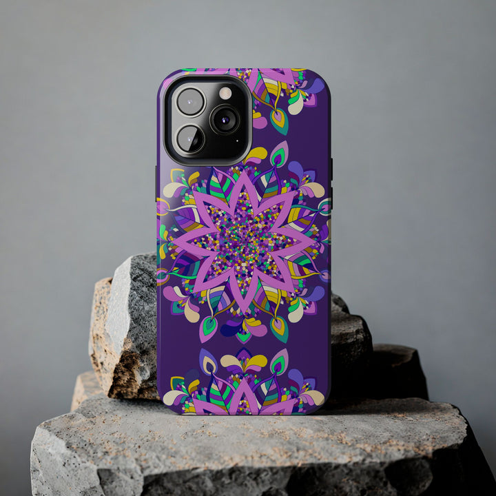 Hand drawn purple Mandala Art phone case designed for iPhone X/XS