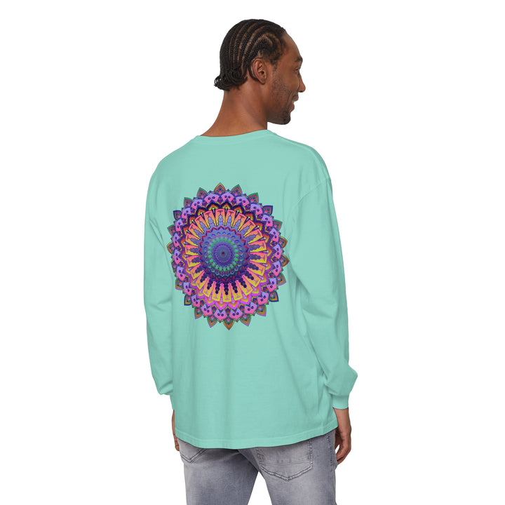 Intricate Mandala Unisex Long Sleeve T-Shirt in vibrant colors and detailed design