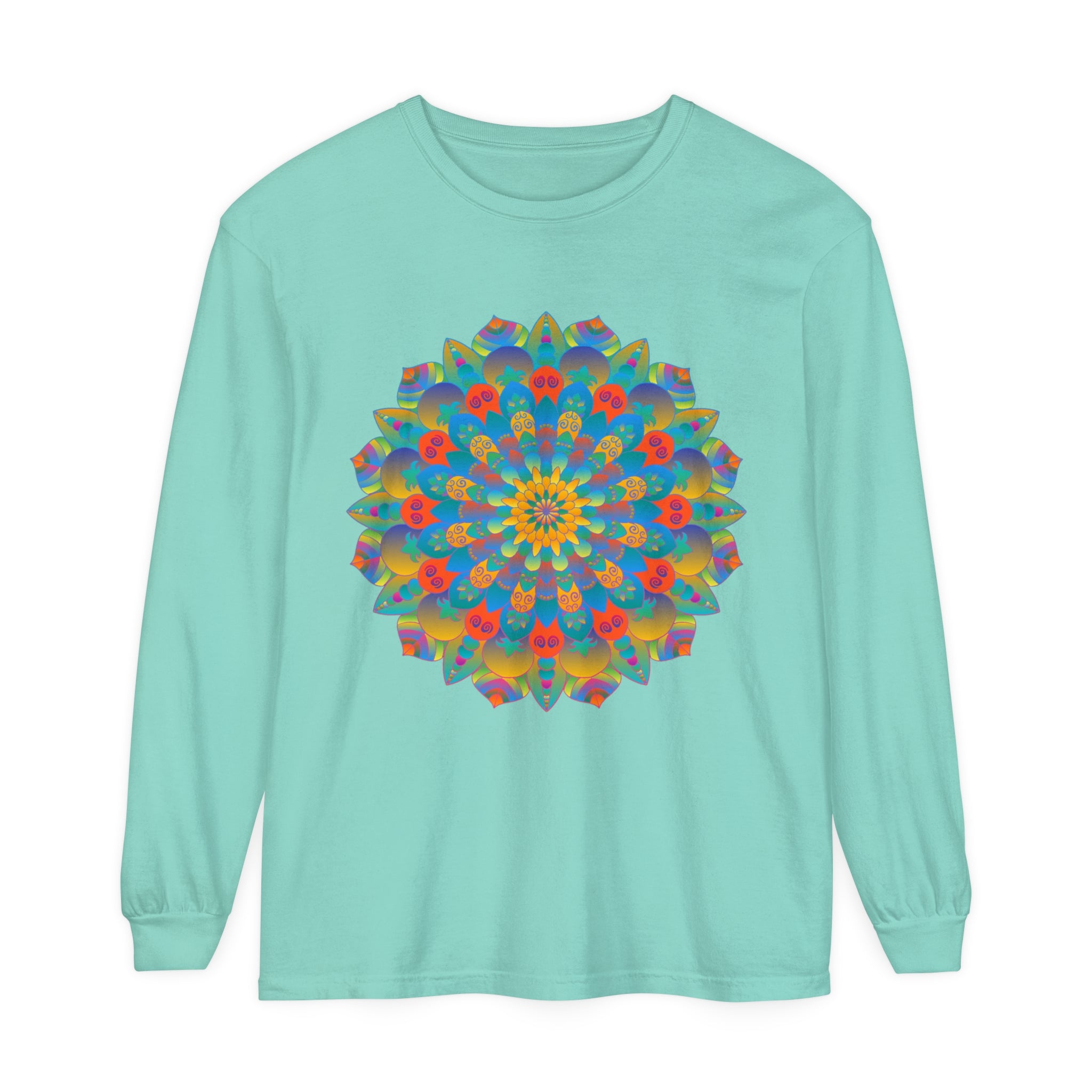 Colorful and intricate mandala design long sleeve t-shirt for both men and women