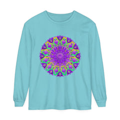 Vibrant purple and green mandala design long sleeve t-shirt for women