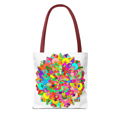 Vibrant and intricate Colorful Mandala Art Tote Bag, perfect for carrying essentials in style