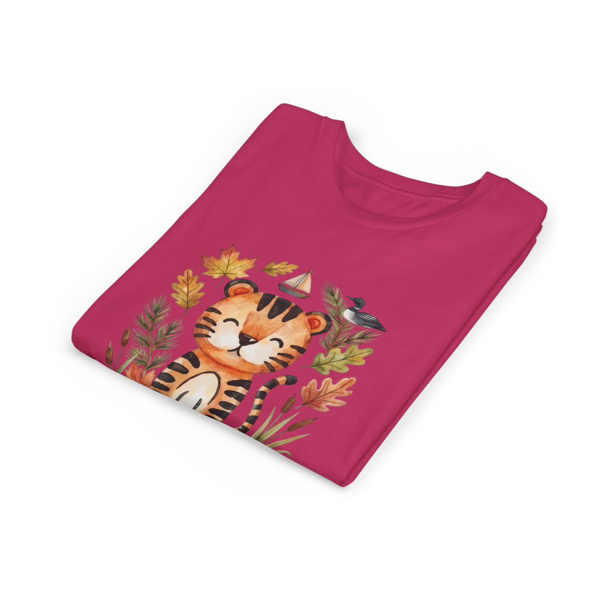 Kids Tiger Lake Ontario Tee — Watercolor Autumn Sailboat & Leaves Youth Short Sleeve Tee