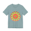  A group of people wearing the Vibrant Mandala Tee in various vibrant and intricate color combinations