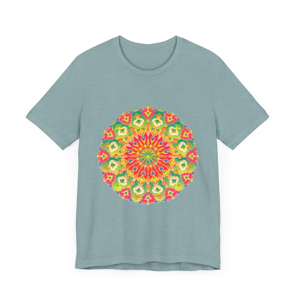  A group of people wearing the Vibrant Mandala Tee in various vibrant and intricate color combinations