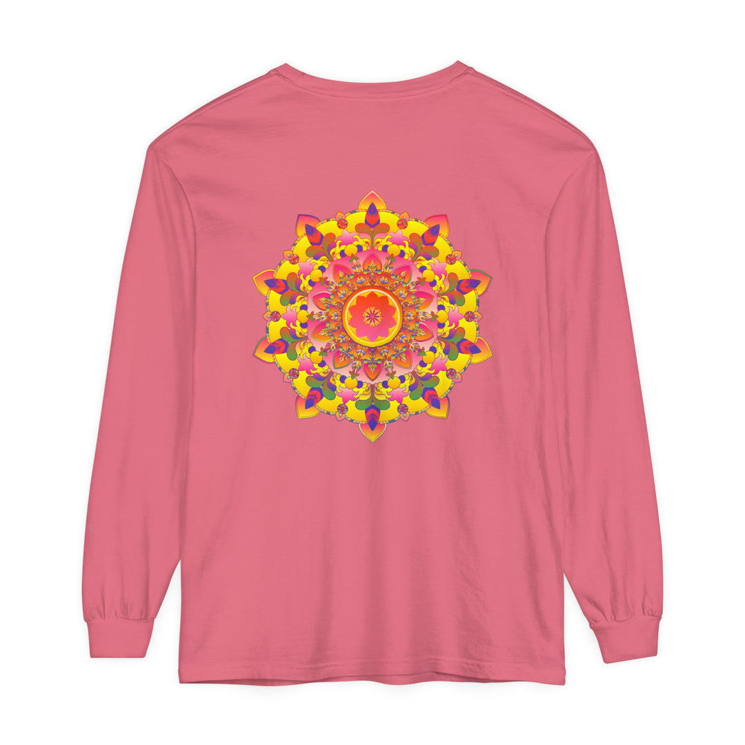 Colorful and intricate mandala design on a unisex long sleeve t-shirt