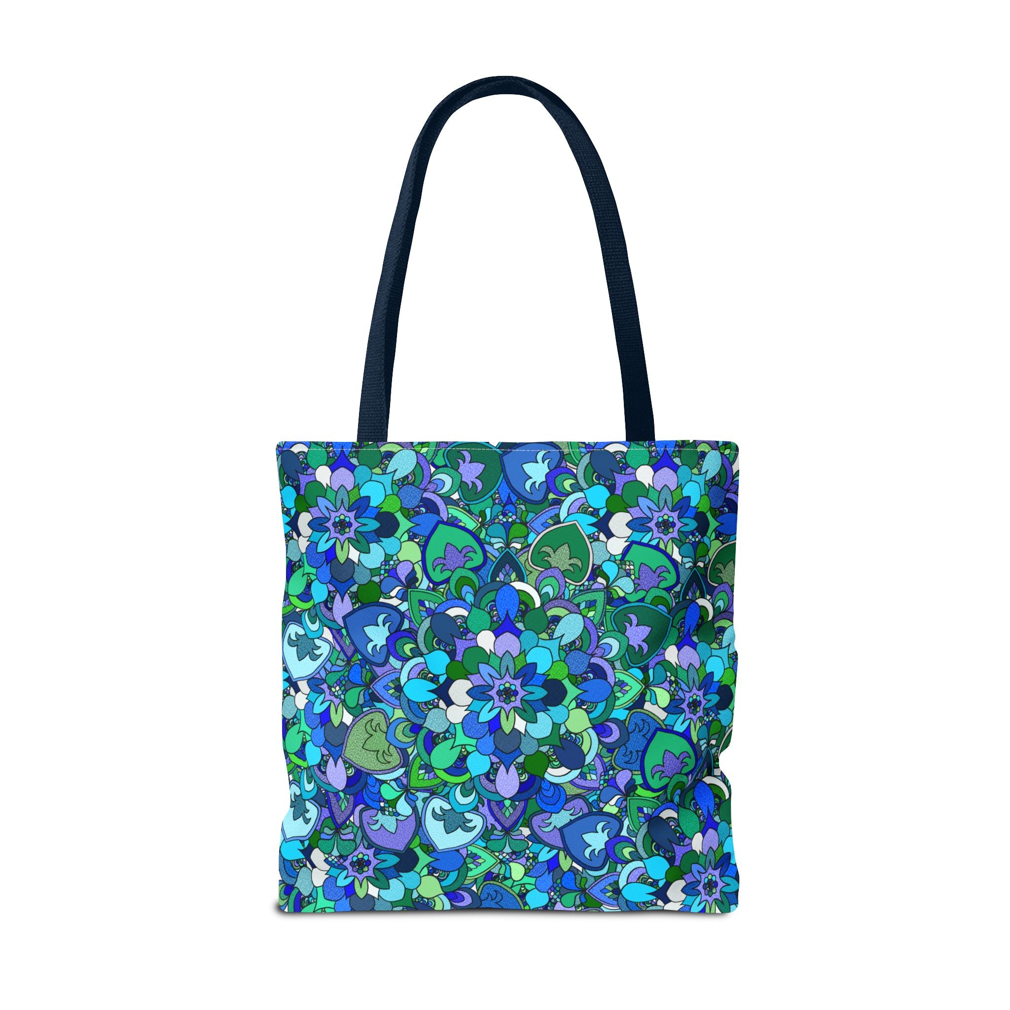 Borsa tote con stampa mandala floreale blu-verde — Shopper con stampa integrale vivace