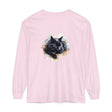 A beautifully illustrated watercolor t-shirt featuring a sleeping black cat design