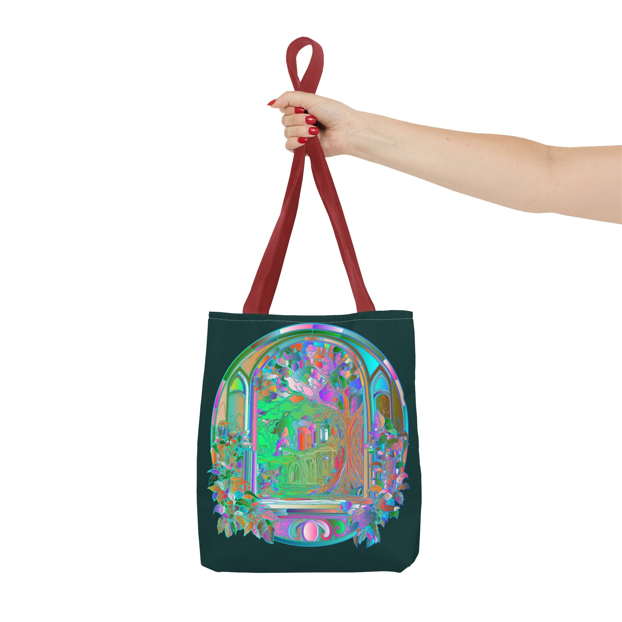 Colorful and intricate Mystical Nature Mandala Tote Bag with vibrant design