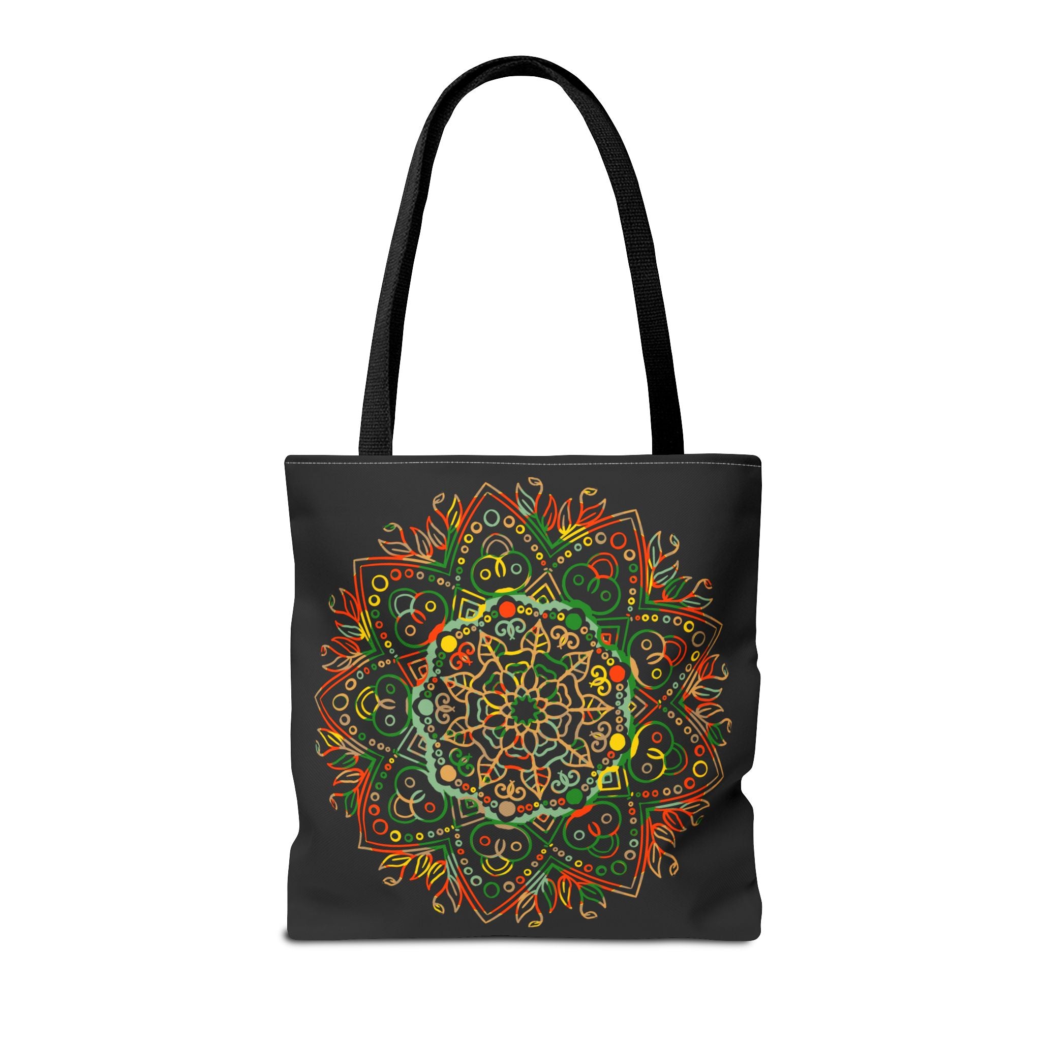 Colorful and intricate hand-drawn mandala art tote bag with all-over print design