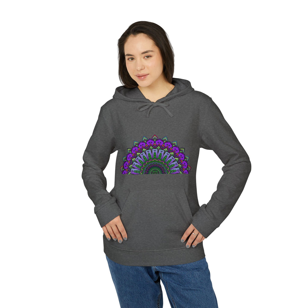 Black Adidas Mandala Fleece Hoodie with colorful mandala design on front