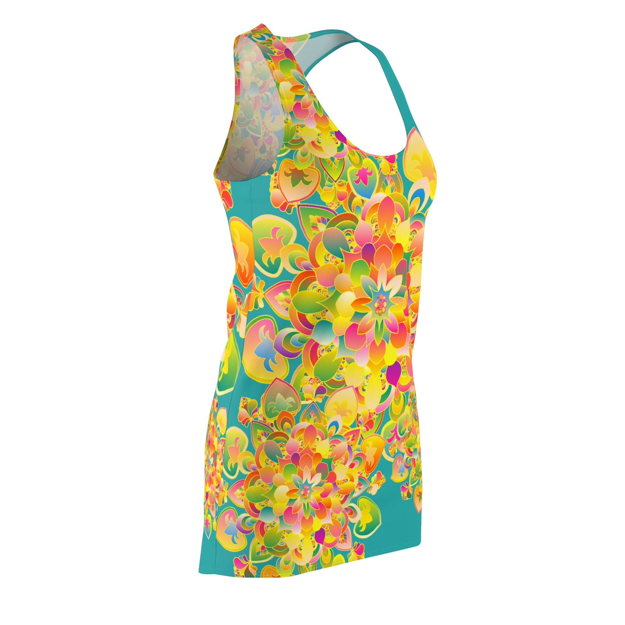 Abito con schiena incrociata e mandala floreale — Abito estivo boho AOP vibrante