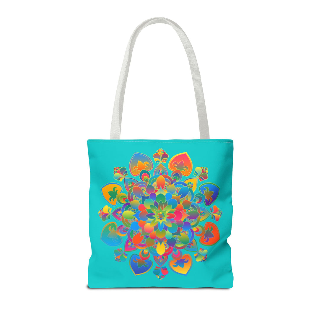 Beautiful azure blue Mandala Lotus Tote Bag with intricate design and spacious interior for all your essentials