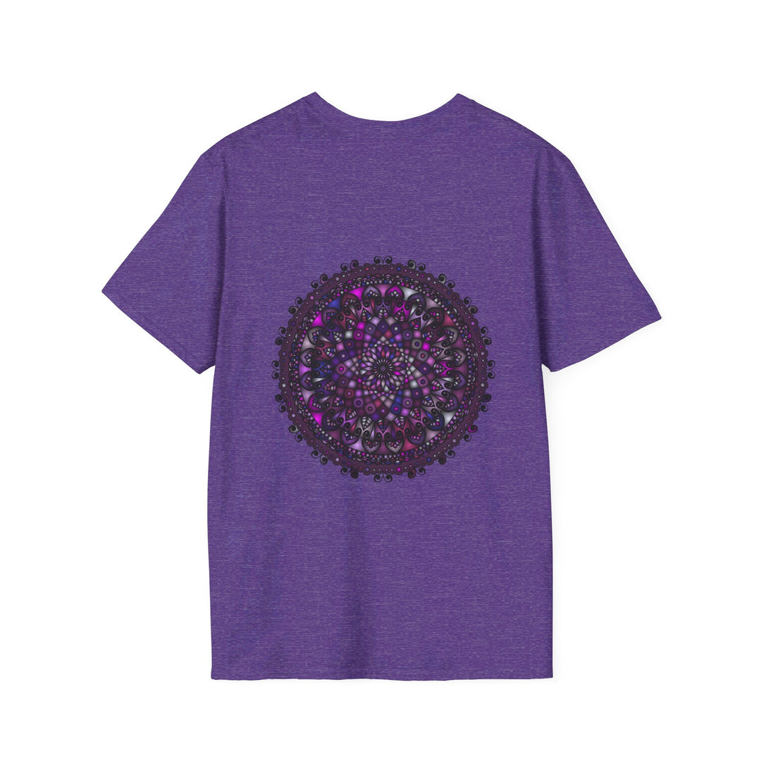 Softstyle unisex t-shirt featuring a hand-drawn purple mandala art design