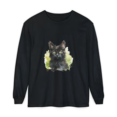 Full Sleeve Tee | Black Kitten Watercolor
