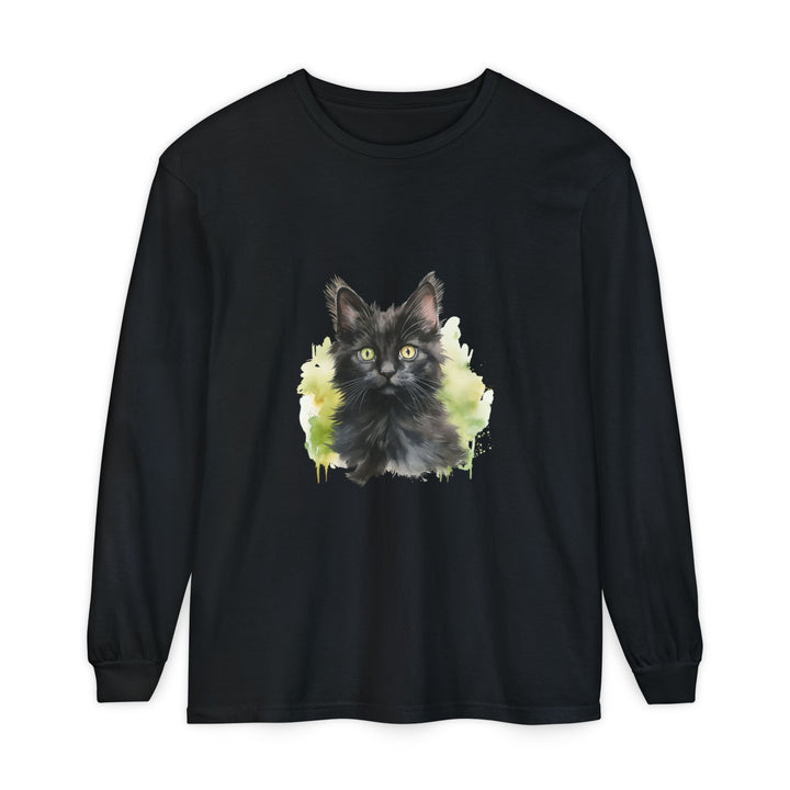Black Kitten Watercolor Long Sleeve Tee