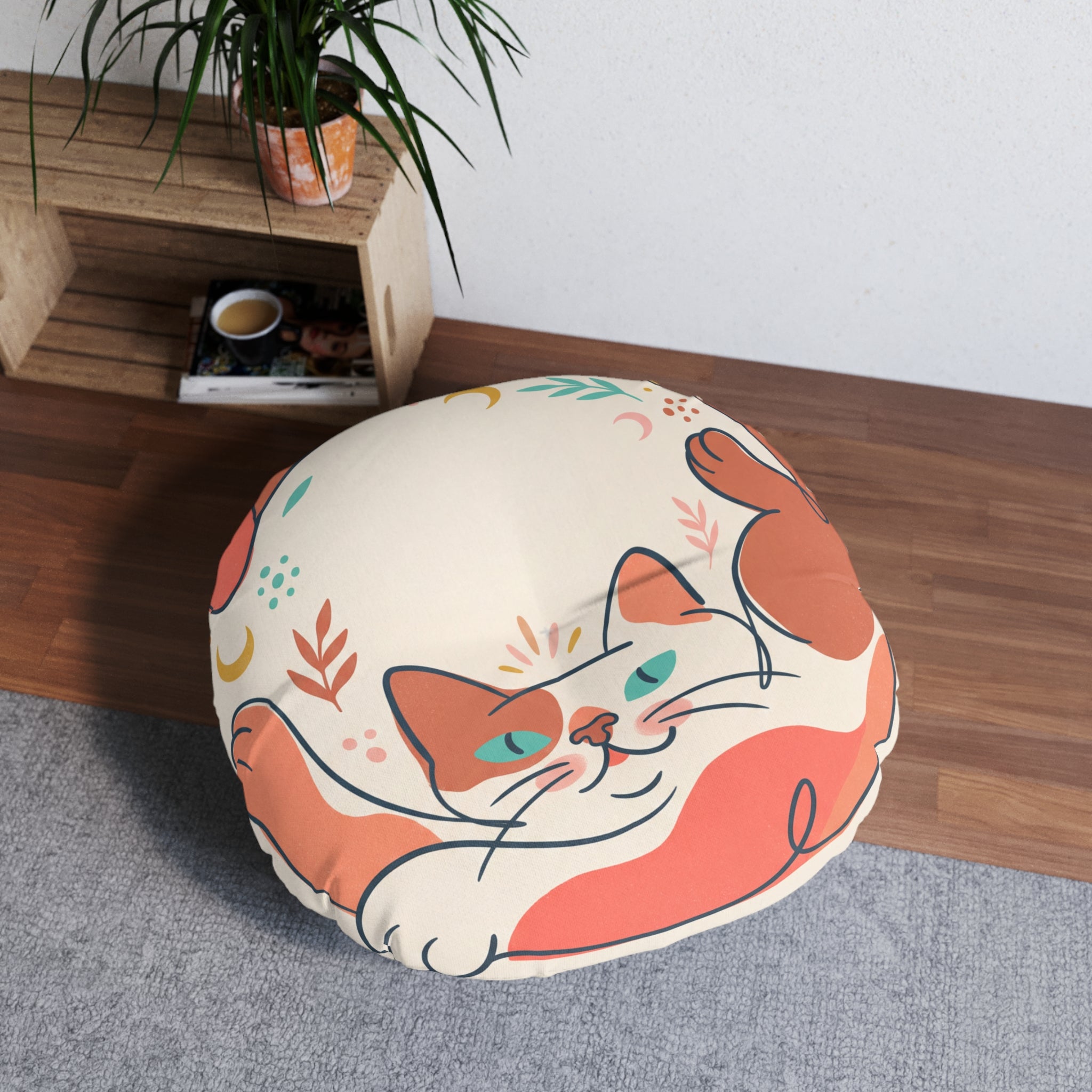 Boho Cat Floor Pillow — Cute Cat Cushion