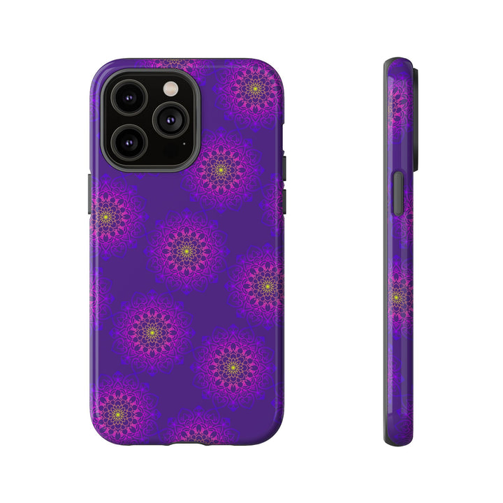 Intricate Purple Floral iPhone Case with Bold Mandala Design