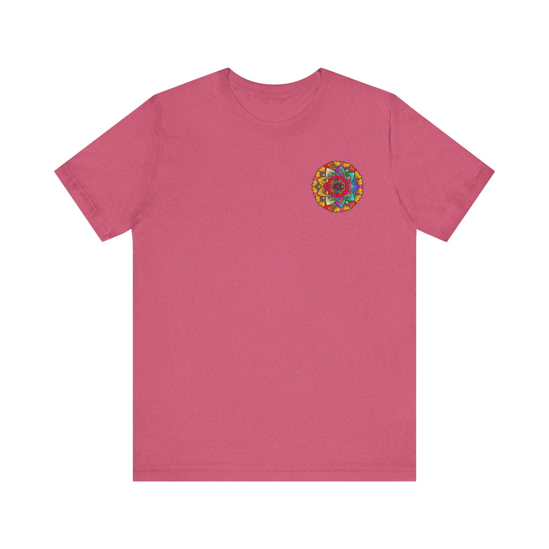 Colorful t-shirt featuring a vibrant mandala design promoting peace and harmony