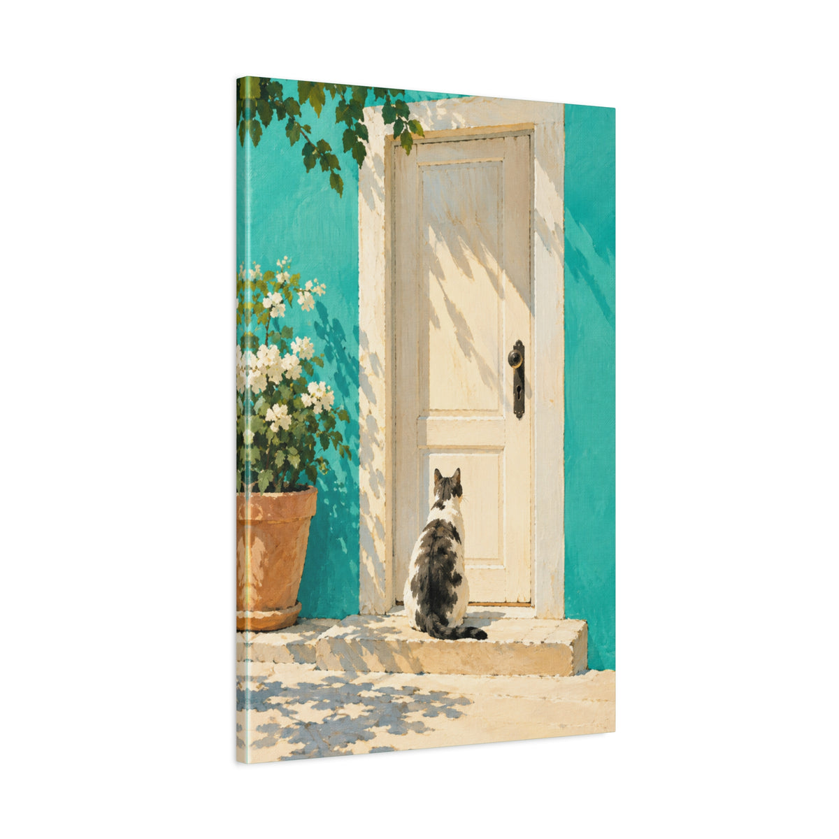 Sunlit Doorway Cat Canvas Wall Art