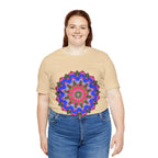 Vibrant and intricate geometric mandala design on a t-shirt in various colors