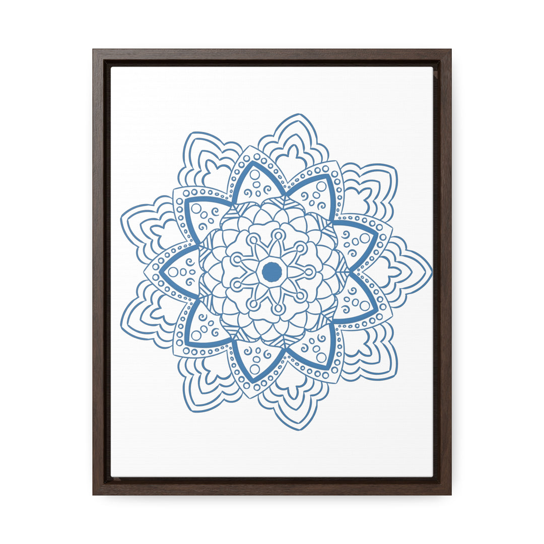 Vertical steel blue mandala handmade art design on gallery canvas wraps