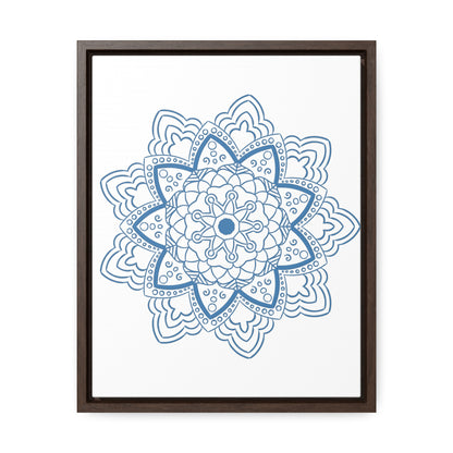 Vertical steel blue mandala handmade art design on gallery canvas wraps