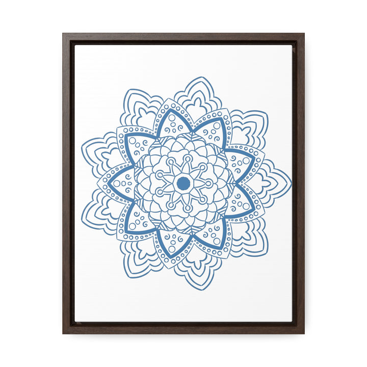 Vertical steel blue mandala handmade art design on gallery canvas wraps