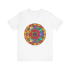 Vibrant Mandala Tee with Blue and Purple Spiritual Design